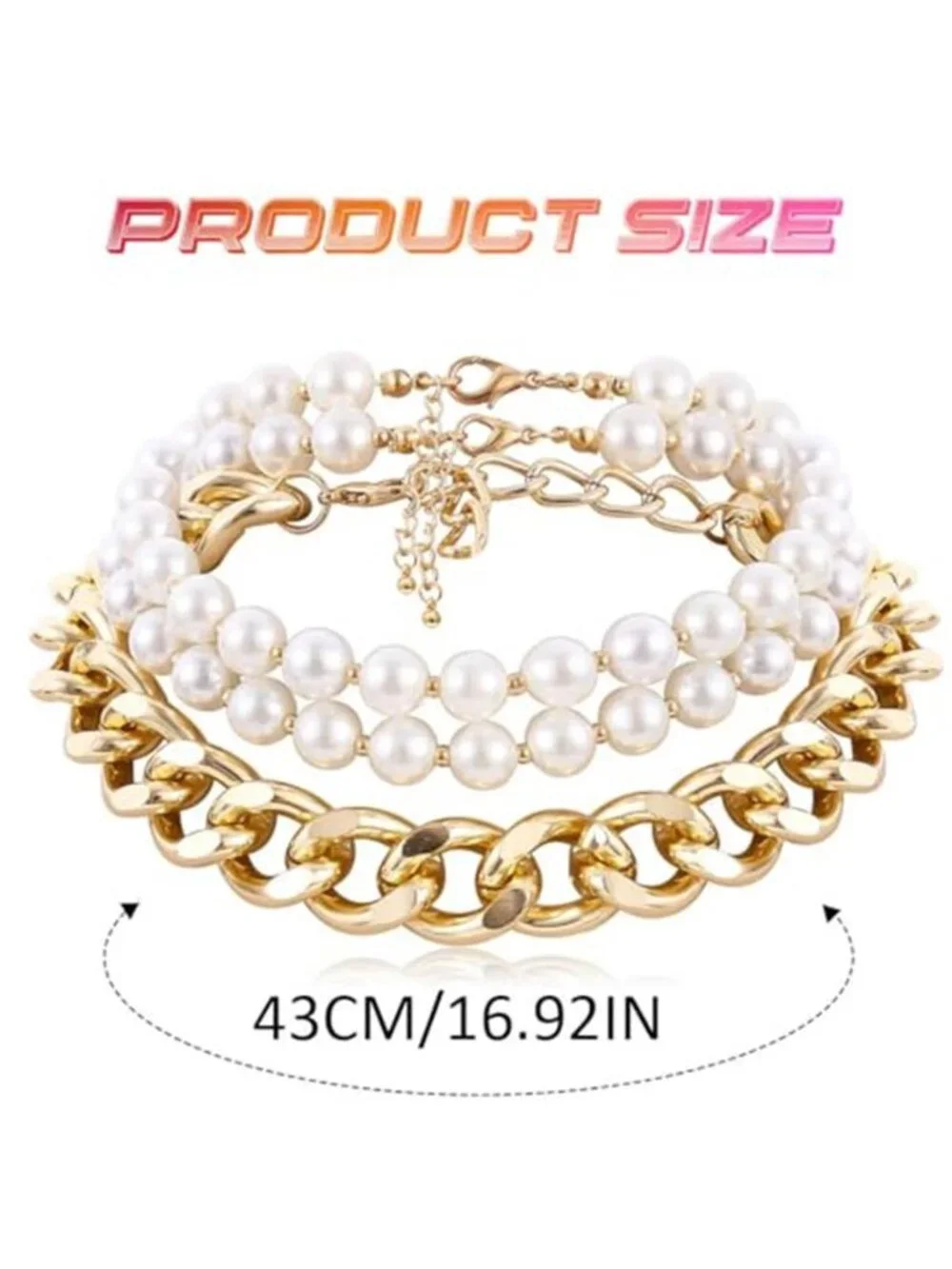 Gold Tone Cuban Link Choker Faux Pearl Boho Statement Necklace for Women